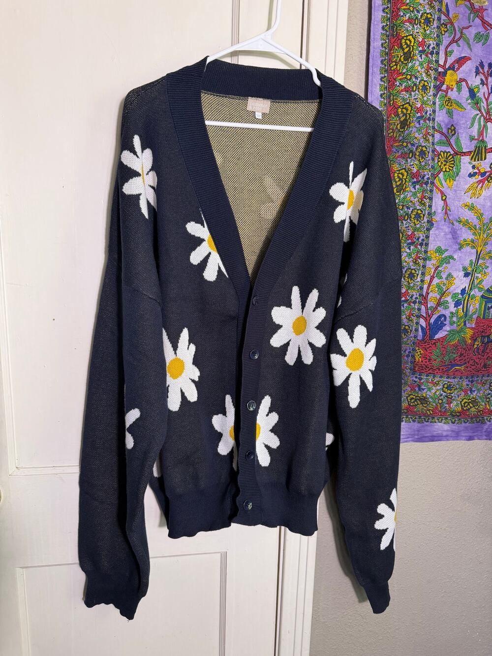 Summer & Rose Navy Daisy Oversized Cardigan - XL/XXL